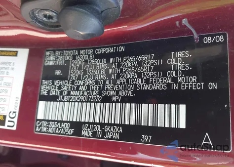 2009 Lexus Gx z USA, uszkodzony, nr VIN JTJBT20X290173232